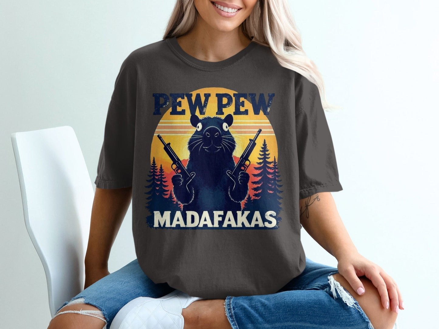 Pew Pew Madafakas T-Shirt, Funny Raccoon Tee, Animal Shirt, Graphic T-Shirt, Trendy T-Shirt, Sarcastic Shirt, Meme T-Shirt, Viral Shirt - IconVexa