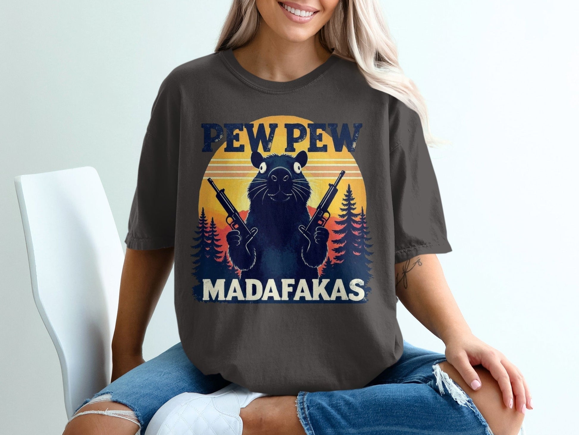 Pew Pew Madafakas T-Shirt, Funny Raccoon Tee, Animal Shirt, Graphic T-Shirt, Trendy T-Shirt, Sarcastic Shirt, Meme T-Shirt, Viral Shirt - IconVexa