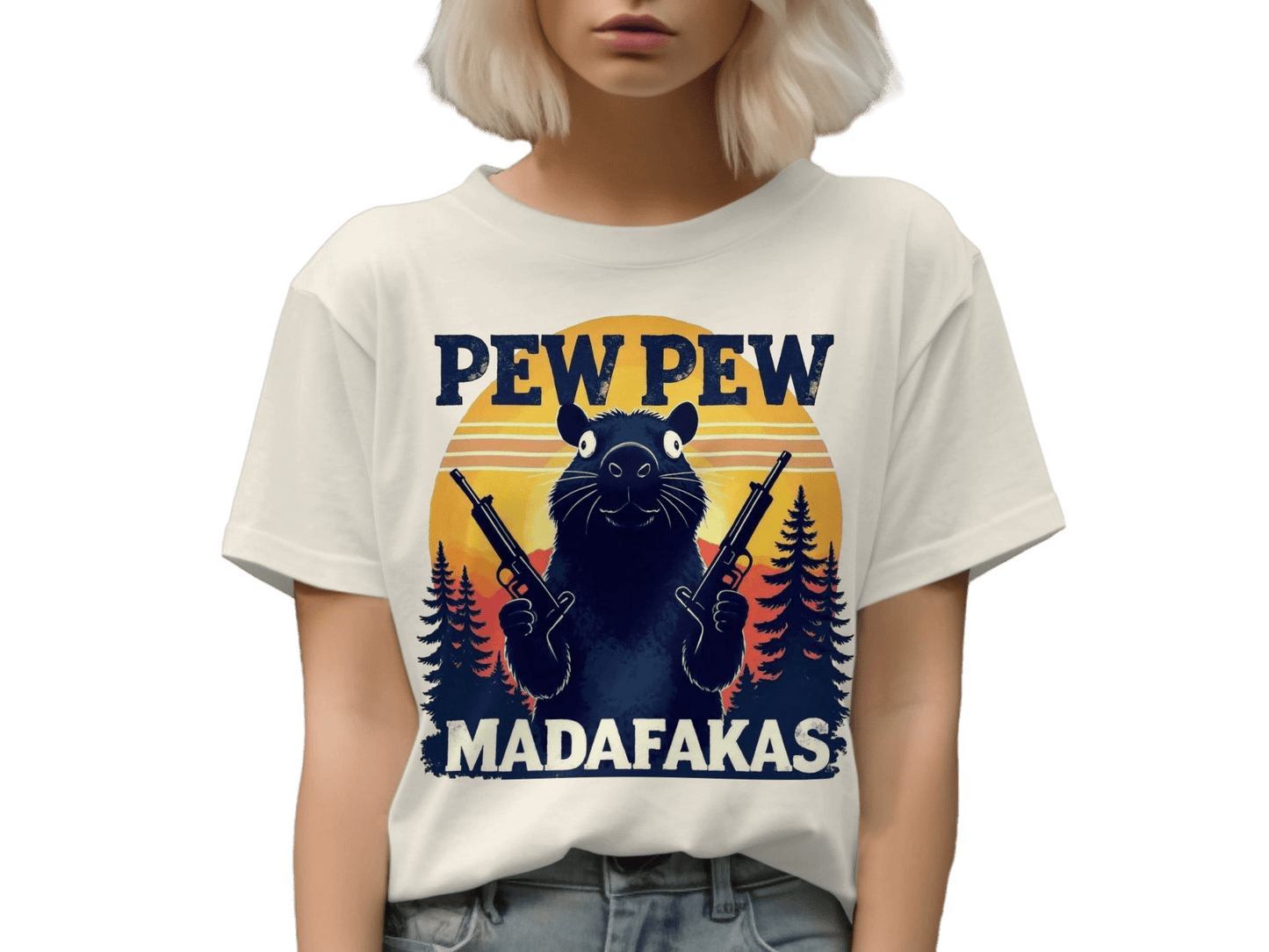 Pew Pew Madafakas T-Shirt, Funny Raccoon Tee, Animal Shirt, Graphic T-Shirt, Trendy T-Shirt, Sarcastic Shirt, Meme T-Shirt, Viral Shirt - IconVexa
