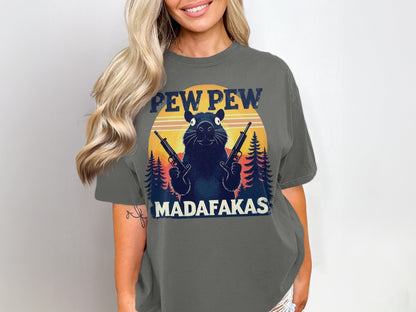 Pew Pew Madafakas T-Shirt, Funny Raccoon Tee, Animal Shirt, Graphic T-Shirt, Trendy T-Shirt, Sarcastic Shirt, Meme T-Shirt, Viral Shirt - IconVexa