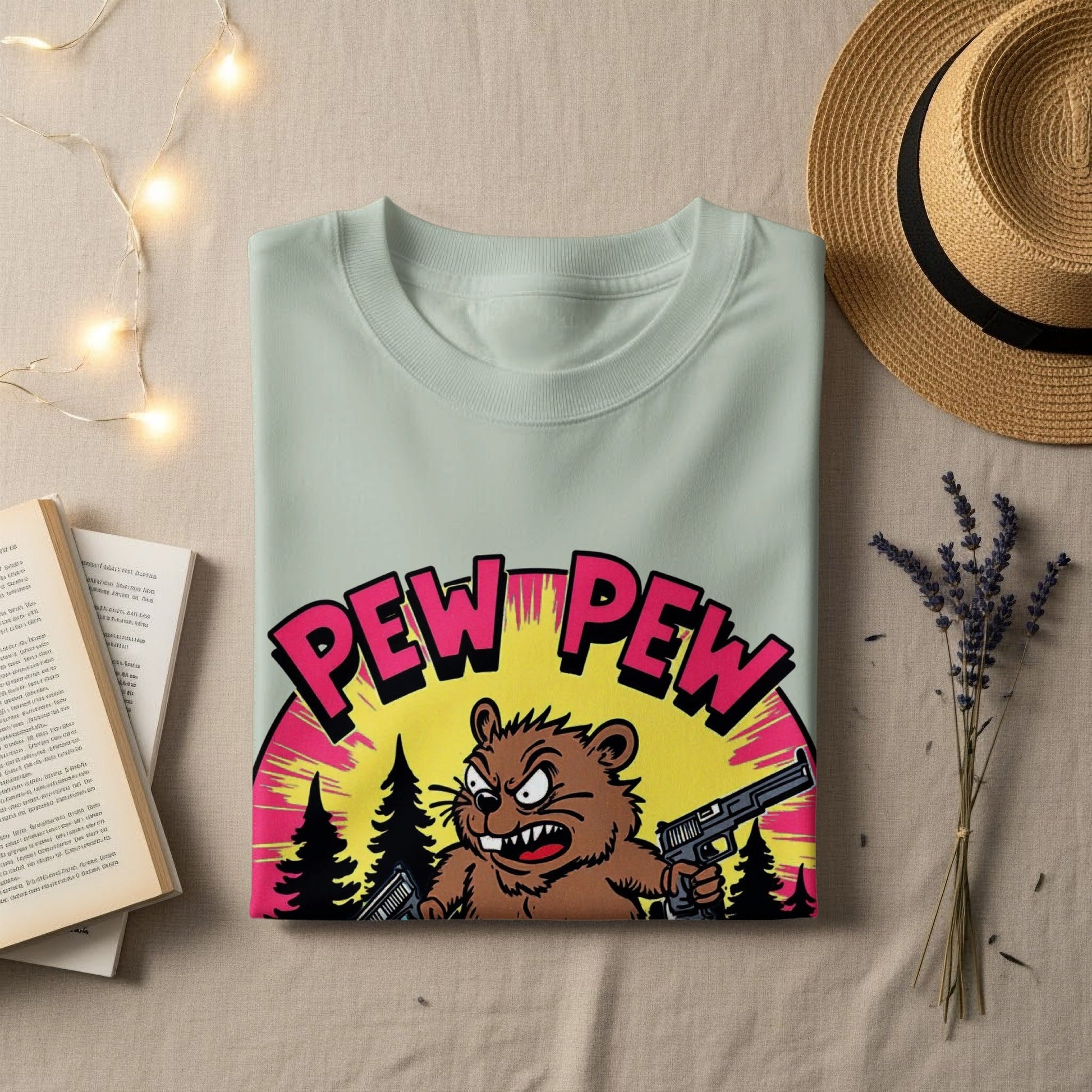 Pew Pew Madafkas Beaver T-Shirt, Funny Animal Tee, Cartoon Beaver, Gun Lover Shirt, Meme T-Shirt, Graphic Tee - IconVexa