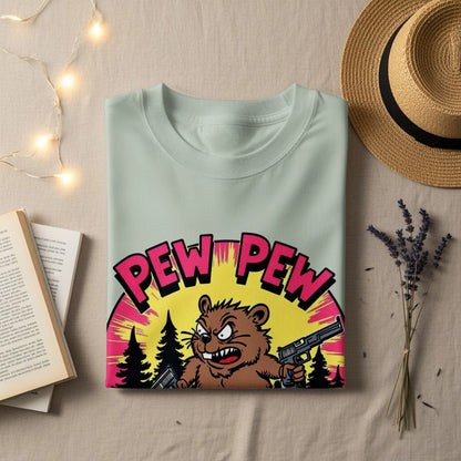 Pew Pew Madafkas Beaver T-Shirt, Funny Animal Tee, Cartoon Beaver, Gun Lover Shirt, Meme T-Shirt, Graphic Tee - IconVexa