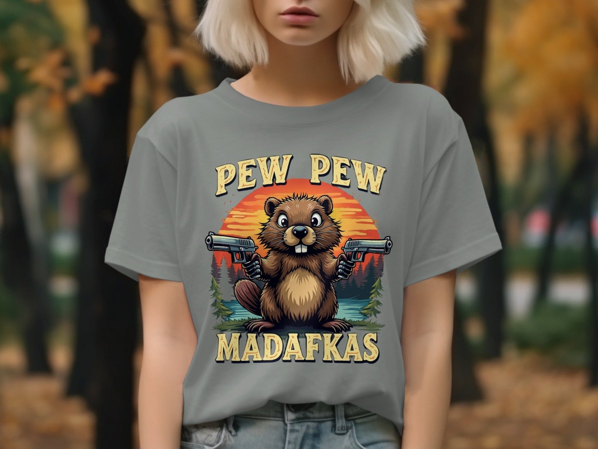 Pew Pew Madafkas Beaver T-Shirt, Funny Animal Tee, Gun Beaver Shirt, Wildlife Meme Tee, Beaver Lover Gift, Trending T-Shirt - IconVexa