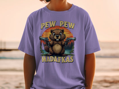 Pew Pew Madafkas Beaver T-Shirt, Funny Animal Tee, Gun Beaver Shirt, Wildlife Meme Tee, Beaver Lover Gift, Trending T-Shirt - IconVexa