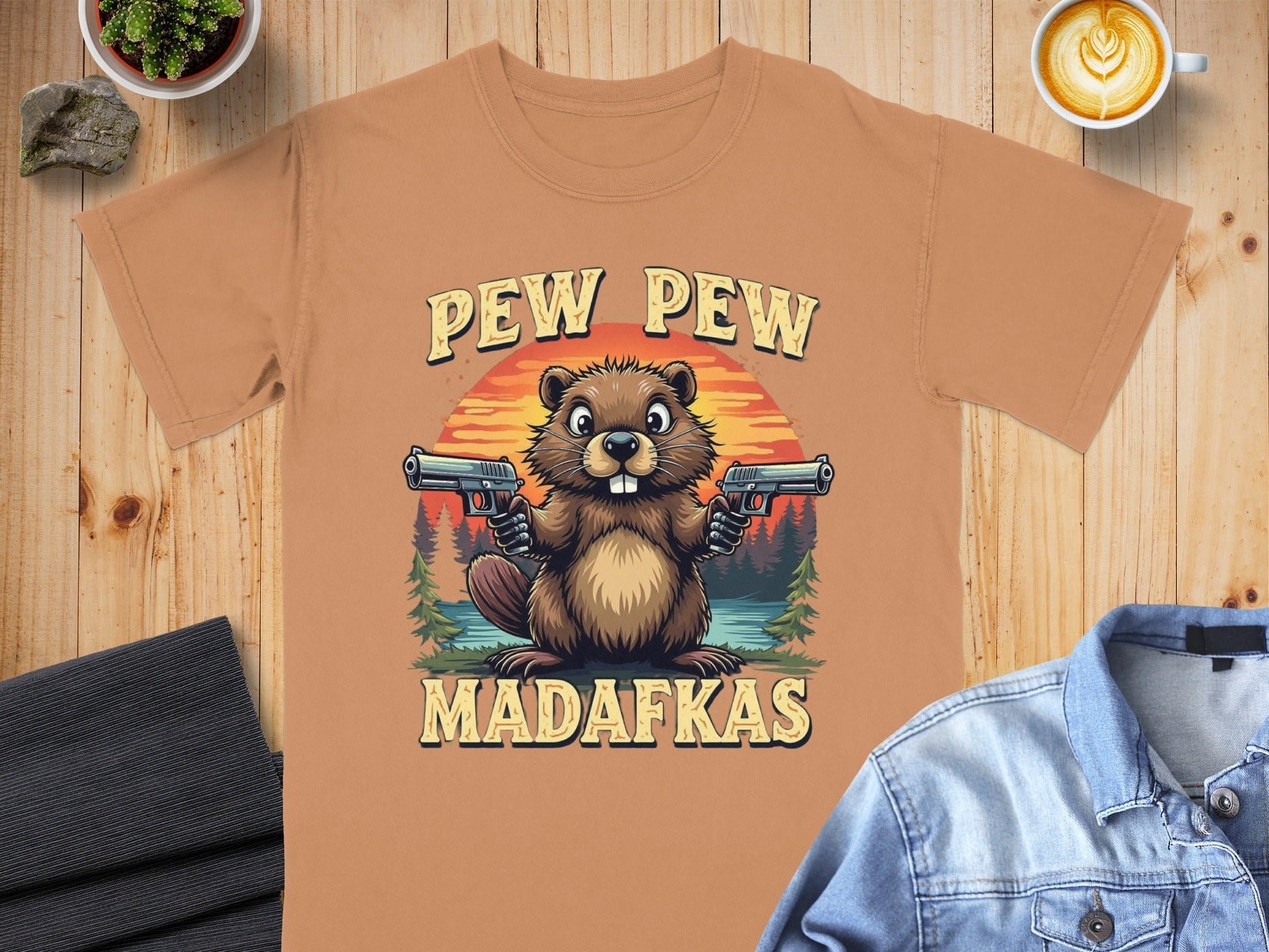 Pew Pew Madafkas Beaver T-Shirt, Funny Animal Tee, Gun Beaver Shirt, Wildlife Meme Tee, Beaver Lover Gift, Trending T-Shirt - IconVexa