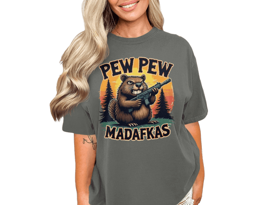 Pew Pew Madafkas T-Shirt, Funny Beaver, Armed Rodent Tee, Novelty Animal Shirt, Meme T-Shirt, Graphic Tee, Statement T-Shirt - IconVexa