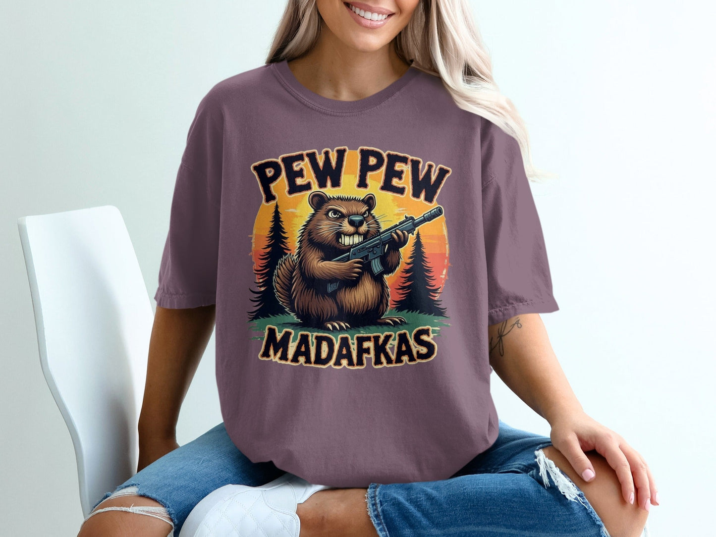 Pew Pew Madafkas T-Shirt, Funny Beaver, Armed Rodent Tee, Novelty Animal Shirt, Meme T-Shirt, Graphic Tee, Statement T-Shirt - IconVexa