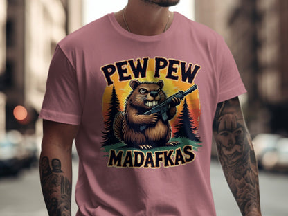Pew Pew Madafkas T-Shirt, Funny Beaver, Armed Rodent Tee, Novelty Animal Shirt, Meme T-Shirt, Graphic Tee, Statement T-Shirt - IconVexa