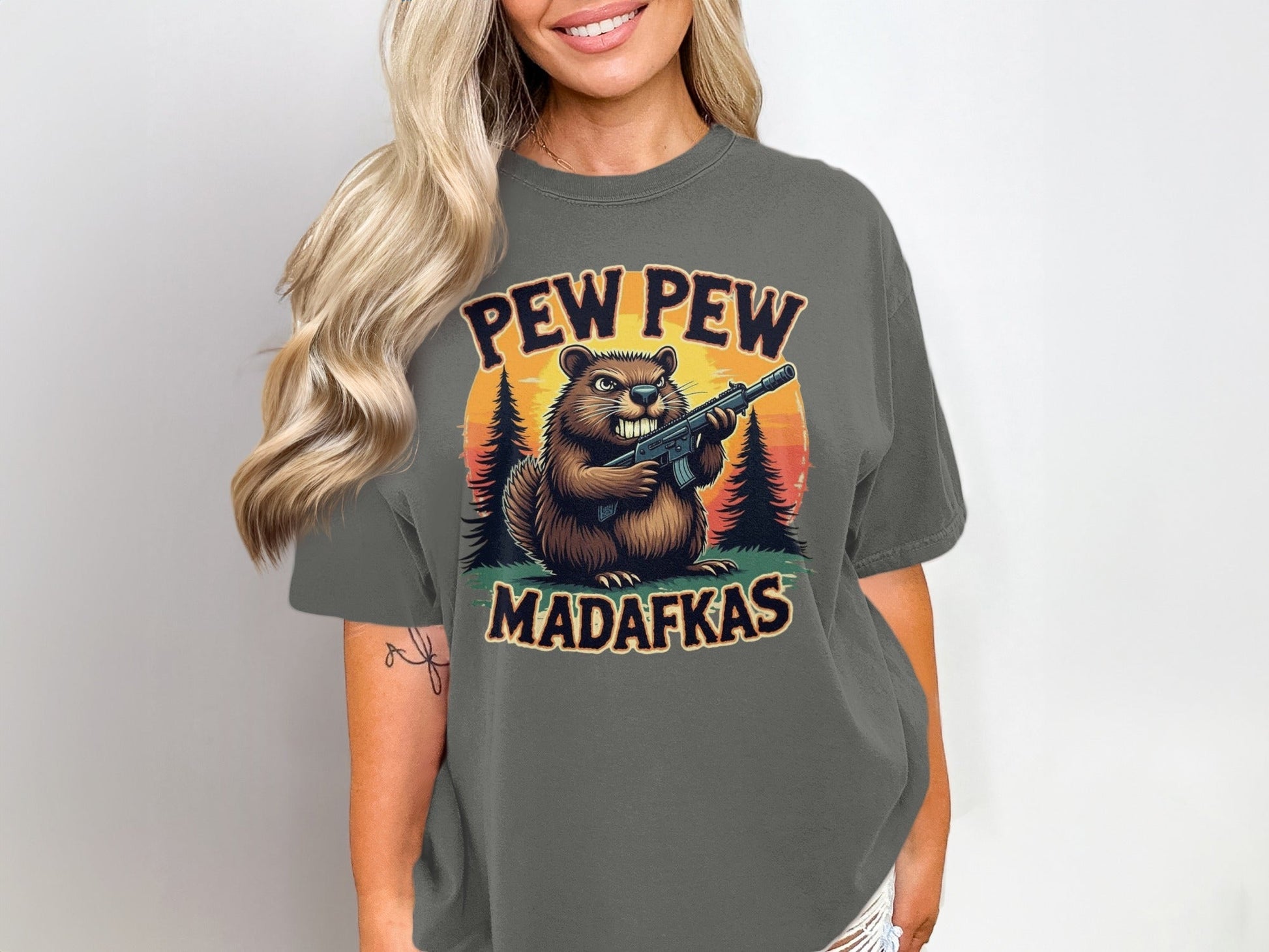 Pew Pew Madafkas T-Shirt, Funny Beaver, Armed Rodent Tee, Novelty Animal Shirt, Meme T-Shirt, Graphic Tee, Statement T-Shirt - IconVexa