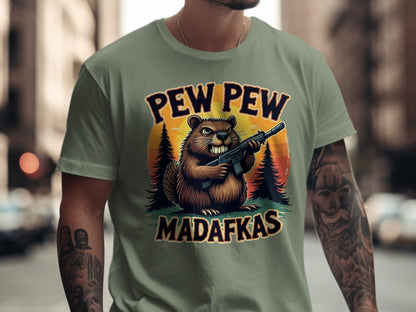 Pew Pew Madafkas T-Shirt, Funny Beaver, Armed Rodent Tee, Novelty Animal Shirt, Meme T-Shirt, Graphic Tee, Statement T-Shirt - IconVexa