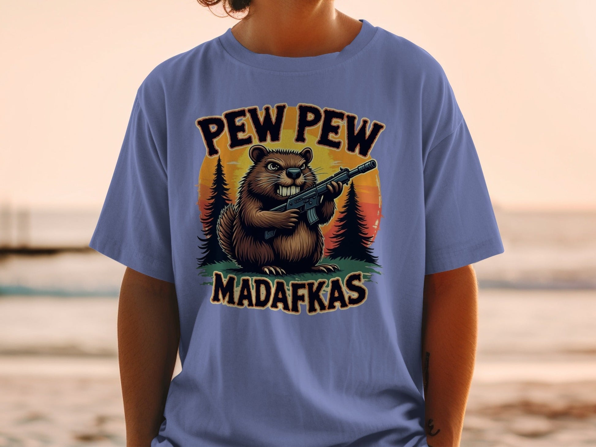 Pew Pew Madafkas T-Shirt, Funny Beaver, Armed Rodent Tee, Novelty Animal Shirt, Meme T-Shirt, Graphic Tee, Statement T-Shirt - IconVexa
