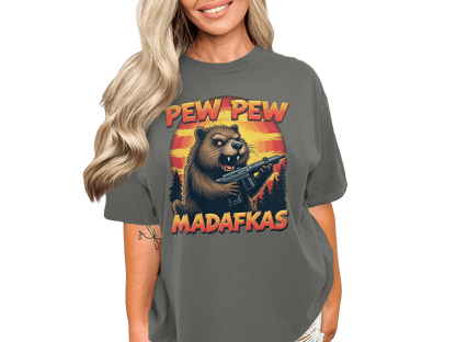 Pew Pew Madafkas T-Shirt, Funny Beaver T-Shirt, Gun T-Shirt, Novelty Tee, Animal T-Shirt, Graphic Tee, Trendy T-Shirt, Gift T-Shirt - IconVexa