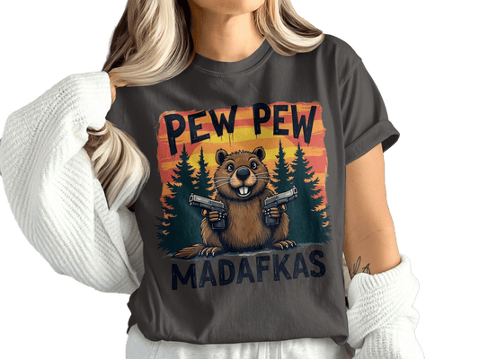 Pew Pew Madafkas T-Shirt, Funny Beaver Tee, Graphic Tee Shirt, Animal Lover Gift, Sarcastic T-Shirt, Novelty Tee Shirt, Meme T-Shirt - IconVexa