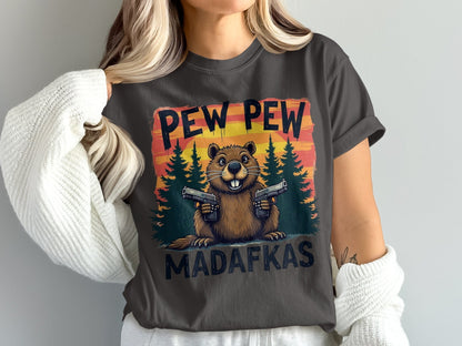Pew Pew Madafkas T-Shirt, Funny Beaver Tee, Graphic Tee Shirt, Animal Lover Gift, Sarcastic T-Shirt, Novelty Tee Shirt, Meme T-Shirt - IconVexa