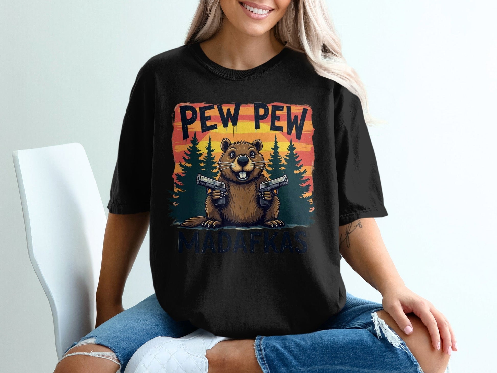 Pew Pew Madafkas T-Shirt, Funny Beaver Tee, Graphic Tee Shirt, Animal Lover Gift, Sarcastic T-Shirt, Novelty Tee Shirt, Meme T-Shirt - IconVexa