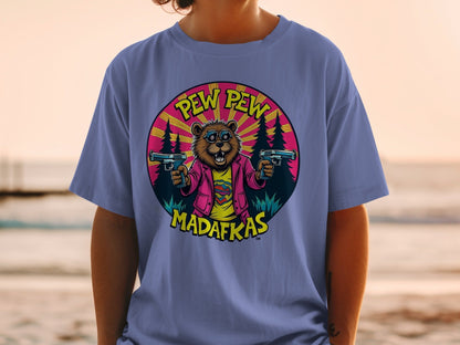 Pew Pew Madafkas T-Shirt, Funny Beaver with Guns Shirt, Novelty Animal Tee, Graphic Print T-Shirt, Cool Cartoon Beaver T Shirt, Gift Idea - IconVexa