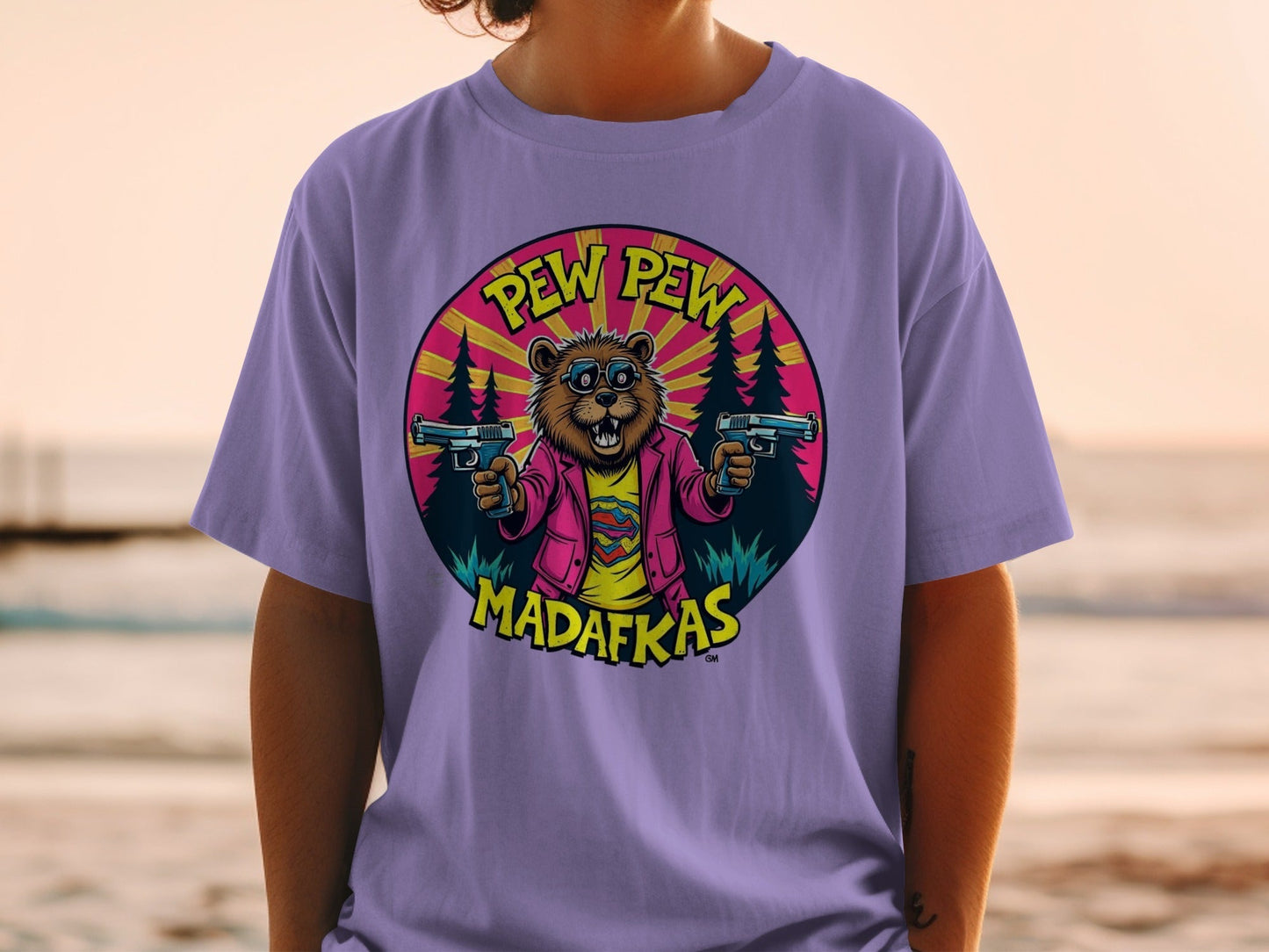 Pew Pew Madafkas T-Shirt, Funny Beaver with Guns Shirt, Novelty Animal Tee, Graphic Print T-Shirt, Cool Cartoon Beaver T Shirt, Gift Idea - IconVexa
