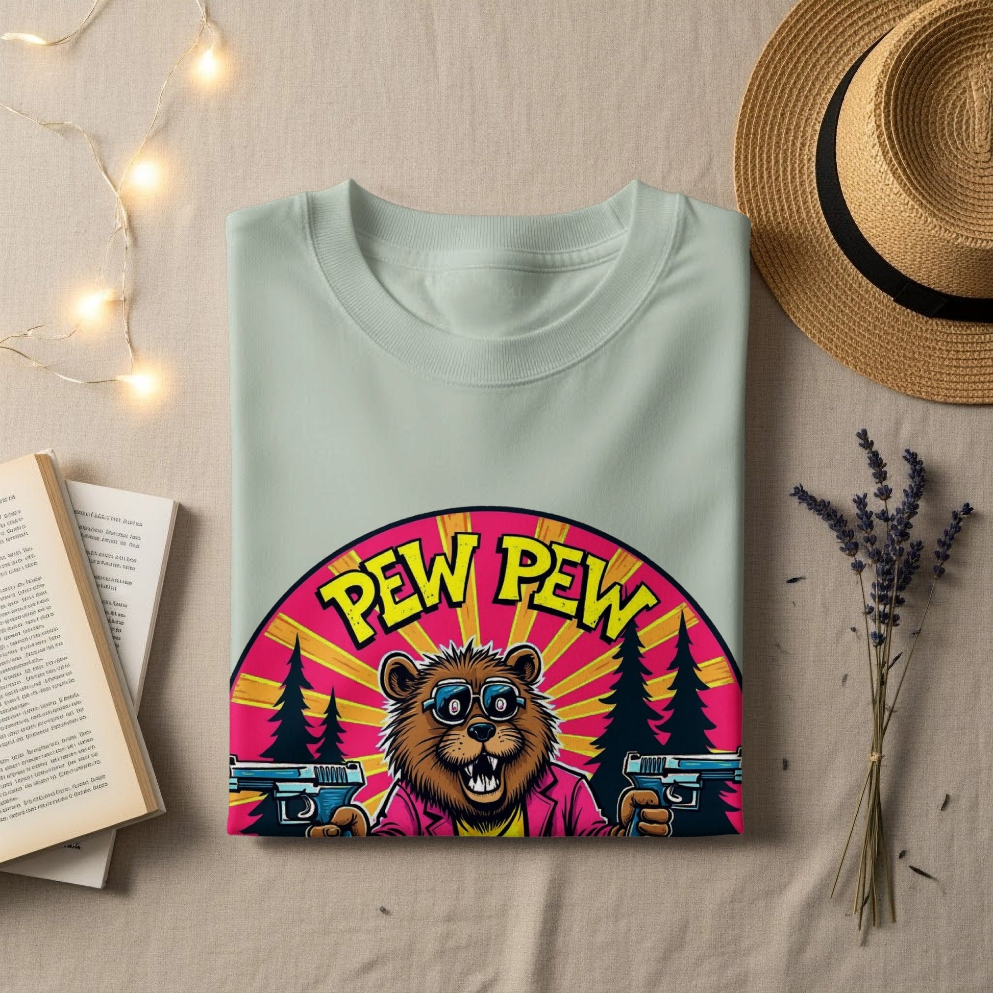 Pew Pew Madafkas T-Shirt, Funny Beaver with Guns Shirt, Novelty Animal Tee, Graphic Print T-Shirt, Cool Cartoon Beaver T Shirt, Gift Idea - IconVexa