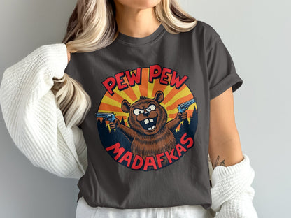 Pew Pew Madafkas Tee, Beaver Shirt, Funny T-Shirt, Cartoon T-Shirt, Animal Tee, Meme Shirt, Graphic Shirt, Novelty T-Shirt, Gift T-Shirt - IconVexa