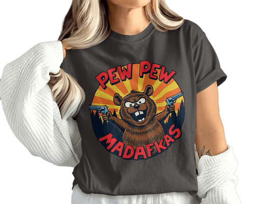 Pew Pew Madafkas Tee, Beaver Shirt, Funny T-Shirt, Cartoon T-Shirt, Animal Tee, Meme Shirt, Graphic Shirt, Novelty T-Shirt, Gift T-Shirt - IconVexa