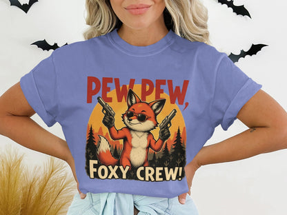Pew Pew T-Shirt, Foxy Crew Tee Shirt, Funny Fox Design T-Shirt, Animal Lover Tee Shirt, Gangster Fox T Shirt, Graphic Tee, Unisex - IconVexa