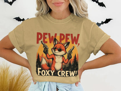 Pew Pew T-Shirt, Foxy Crew Tee Shirt, Funny Fox Design T-Shirt, Animal Lover Tee Shirt, Gangster Fox T Shirt, Graphic Tee, Unisex - IconVexa