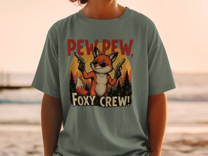 Pew Pew T-Shirt, Foxy Crew Tee Shirt, Funny Fox Design T-Shirt, Animal Lover Tee Shirt, Gangster Fox T Shirt, Graphic Tee, Unisex - IconVexa