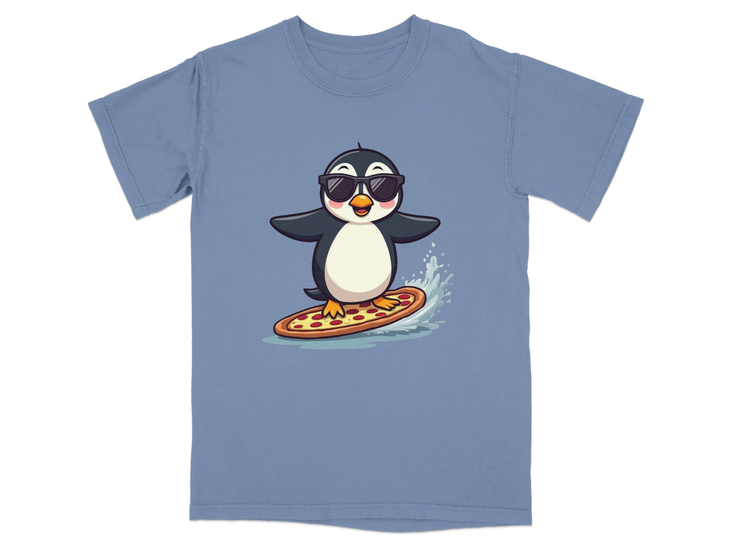 Pizza Surfing Penguin Cute Design Fun Summer T-Shirt - IconVexa