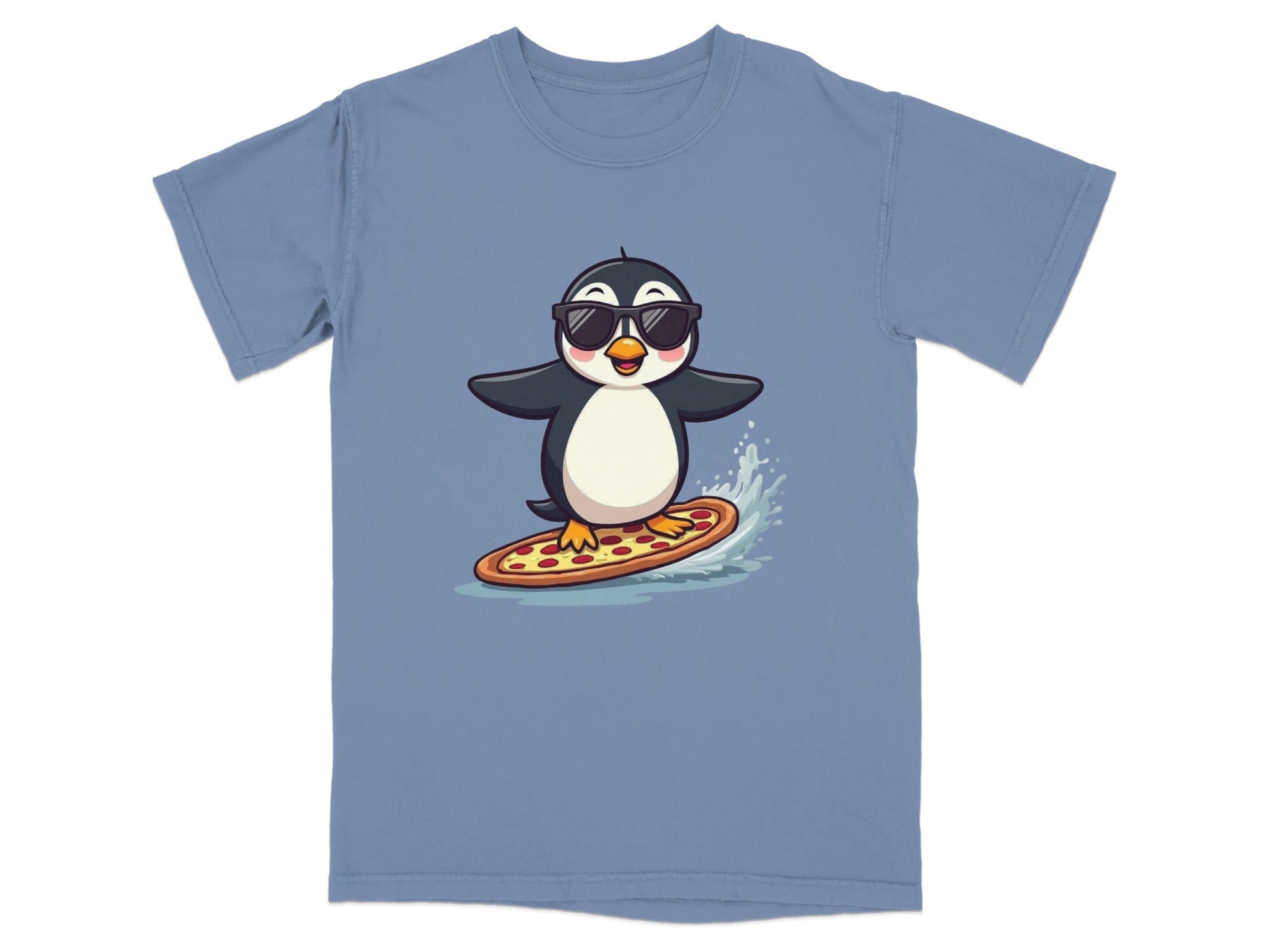 Pizza Surfing Penguin Cute Design Fun Summer T-Shirt - IconVexa