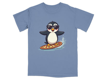 Pizza Surfing Penguin Cute Design Fun Summer T-Shirt - IconVexa
