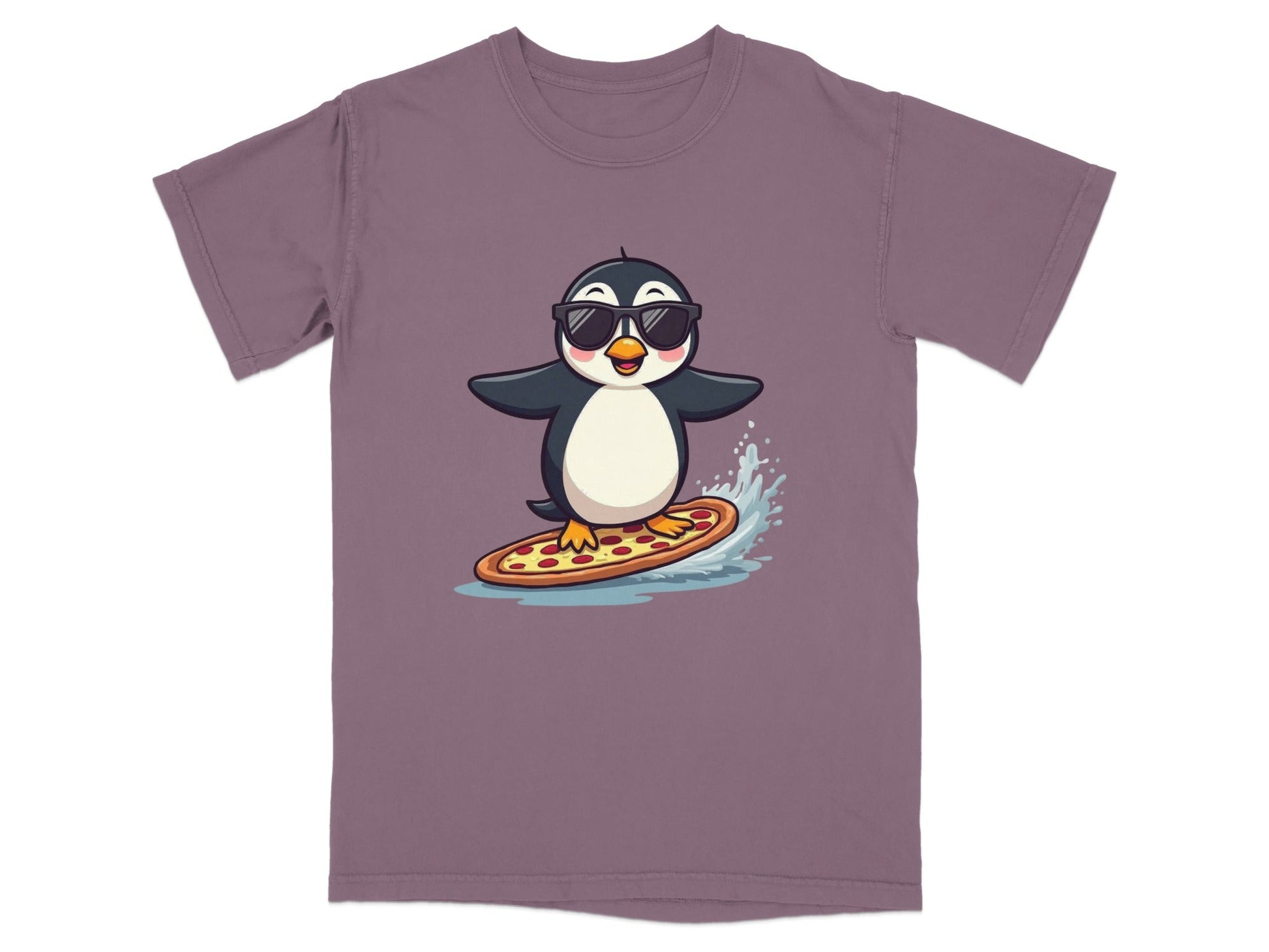 Pizza Surfing Penguin Cute Design Fun Summer T-Shirt - IconVexa