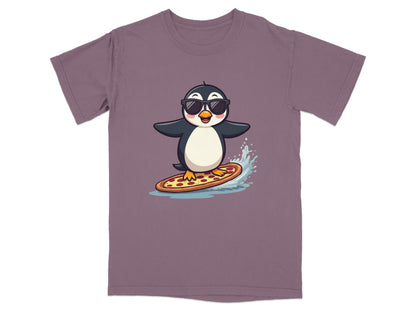 Pizza Surfing Penguin Cute Design Fun Summer T-Shirt - IconVexa