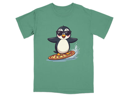 Pizza Surfing Penguin Cute Design Fun Summer T-Shirt - IconVexa