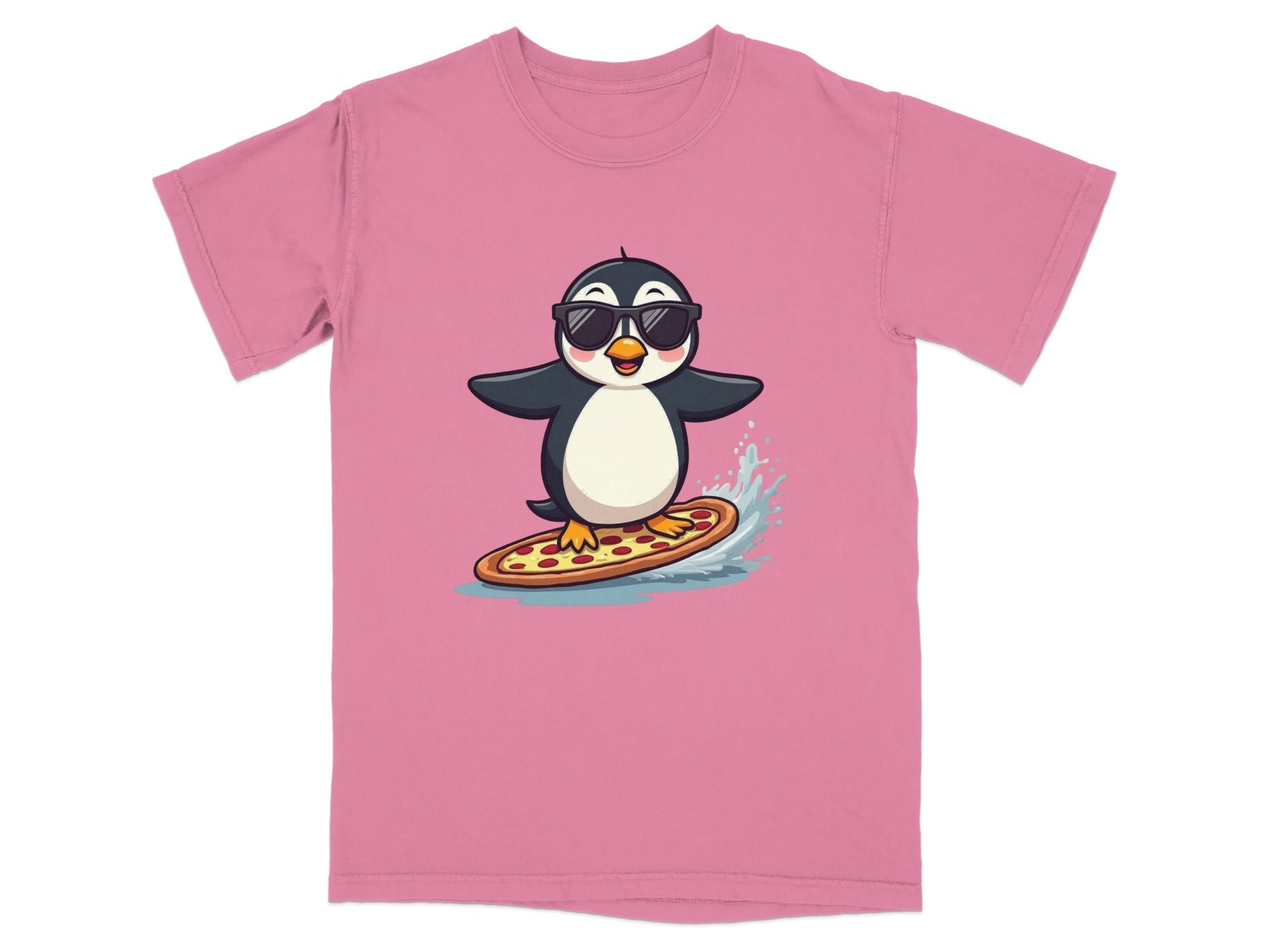 Pizza Surfing Penguin Cute Design Fun Summer T-Shirt - IconVexa