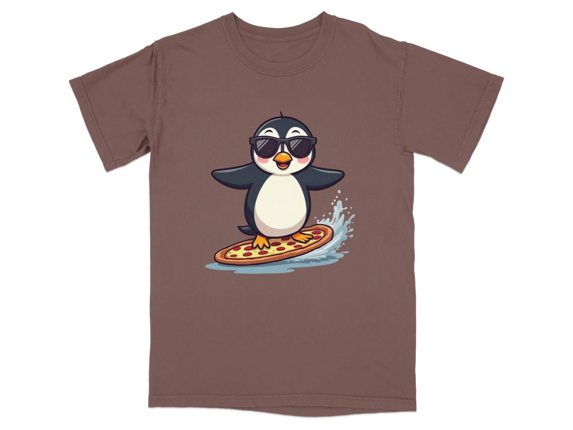 Pizza Surfing Penguin Cute Design Fun Summer T-Shirt - IconVexa