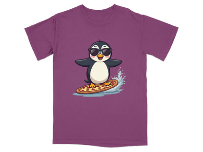 Pizza Surfing Penguin Cute Design Fun Summer T-Shirt - IconVexa