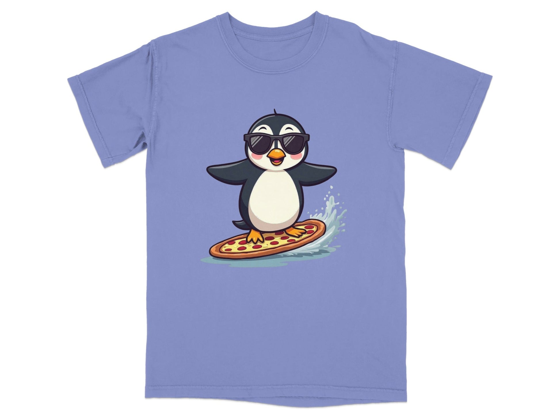 Pizza Surfing Penguin Cute Design Fun Summer T-Shirt - IconVexa