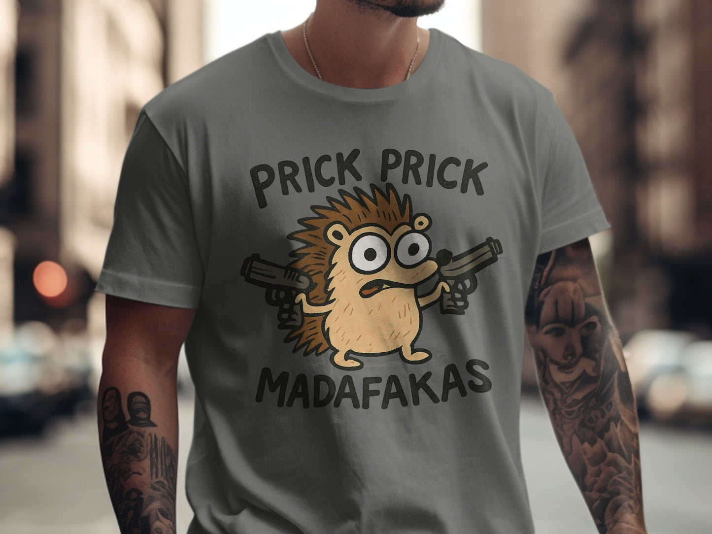 Prick Prick, Funny Hedgehog, Graphic T-Shirt, Animal T-Shirt, Offensive T-Shirt, Gift T-Shirt, Cartoon T-Shirt, Joke T-Shirt, Quirky T-Shirt - IconVexa