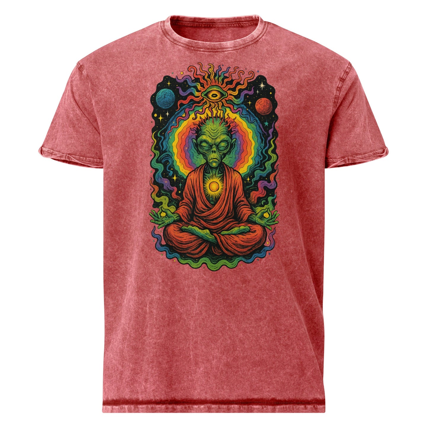 Psychedelic Alien Monk Tee | Spiritual Space Shirt | Cosmic Meditation T-Shirt - IconVexa