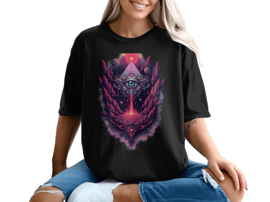 Pyramid Third Eye Design On This Women's Black T-Shirt - IconVexa