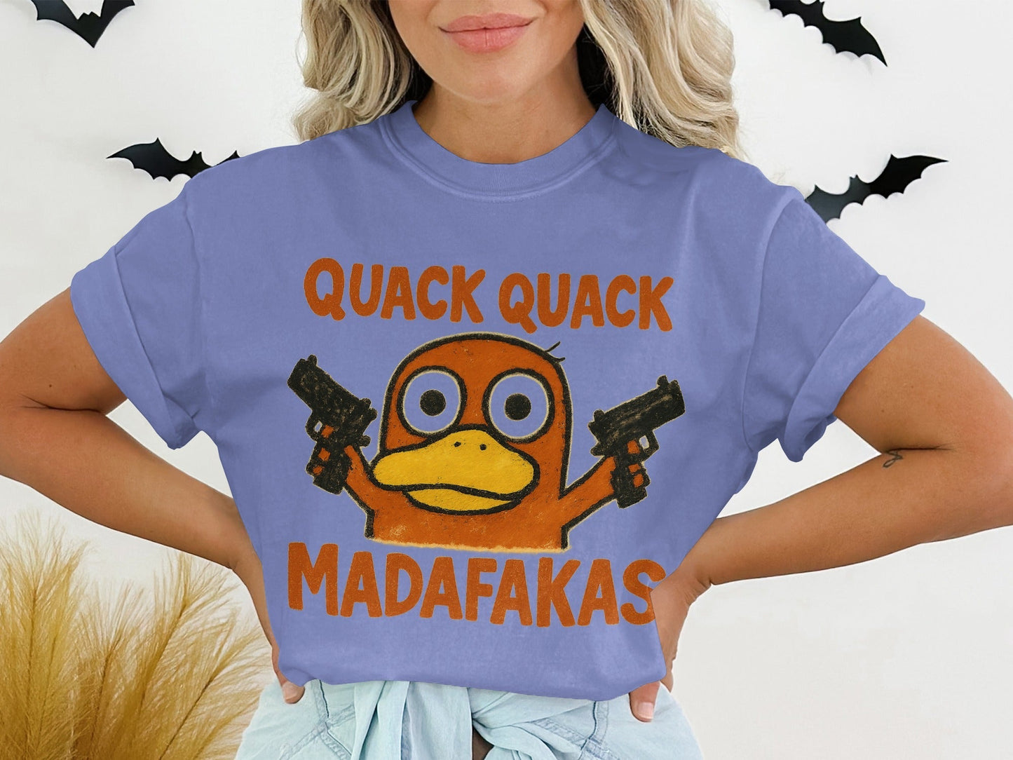 Quack Quack Duck T-Shirt, Funny Duck Shirt, Duck with Guns Tee, Meme Shirt, Popular Shirt, Trending T-Shirt, Gift for Duck Lovers - IconVexa