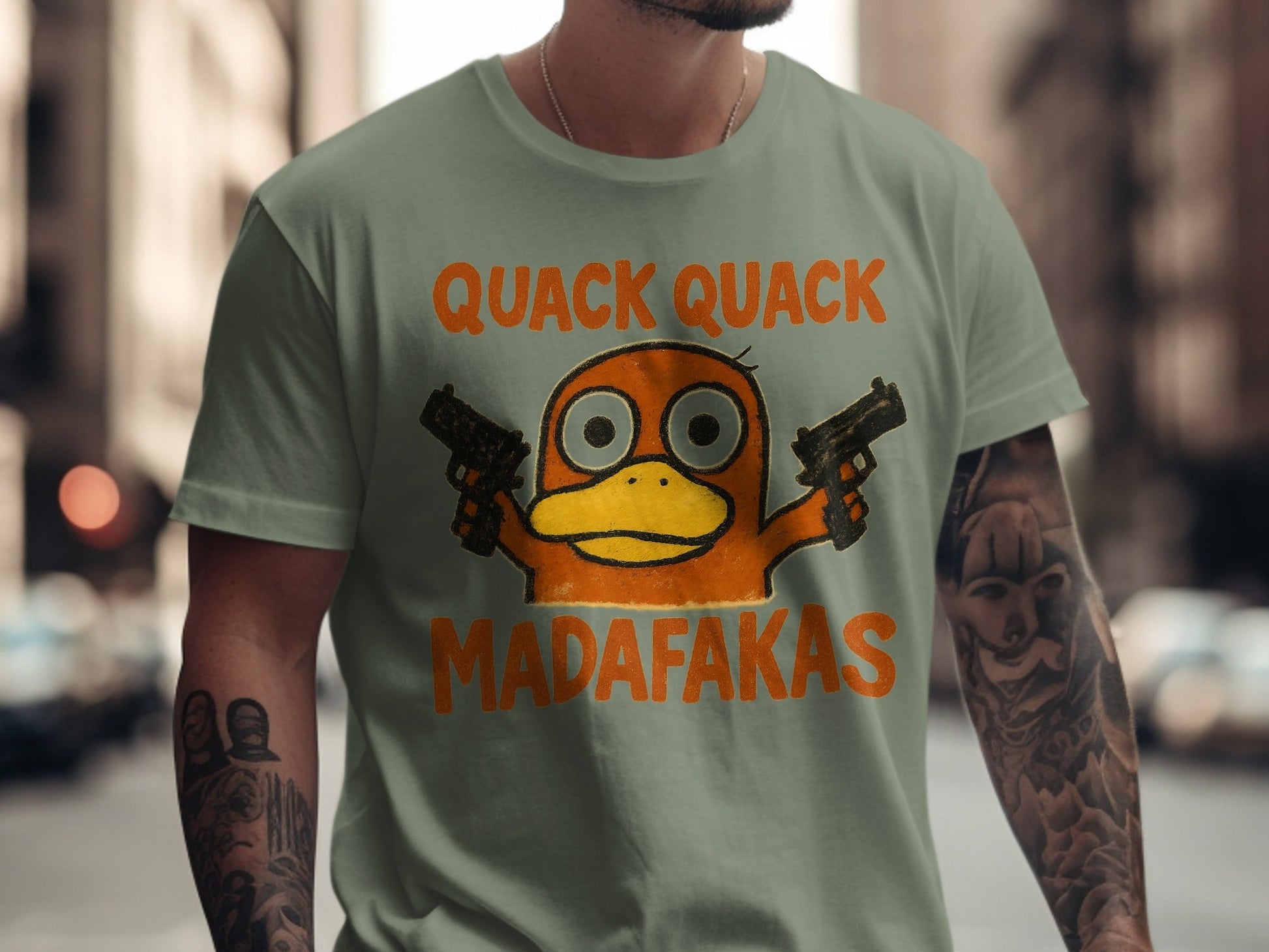 Quack Quack Duck T-Shirt, Funny Duck Shirt, Duck with Guns Tee, Meme Shirt, Popular Shirt, Trending T-Shirt, Gift for Duck Lovers - IconVexa