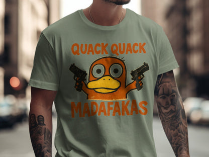 Quack Quack Duck T-Shirt, Funny Duck Shirt, Duck with Guns Tee, Meme Shirt, Popular Shirt, Trending T-Shirt, Gift for Duck Lovers - IconVexa