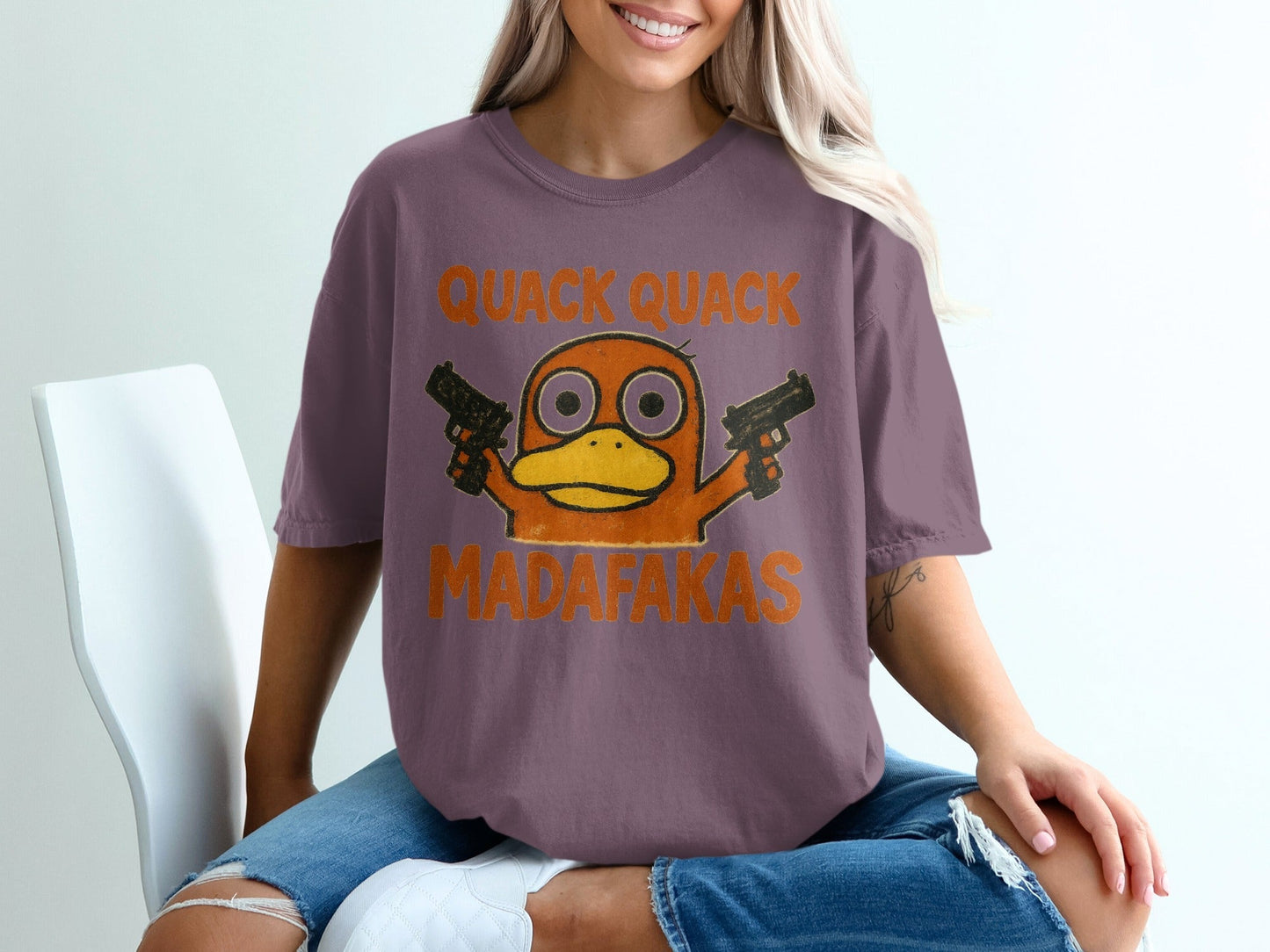 Quack Quack Duck T-Shirt, Funny Duck Shirt, Duck with Guns Tee, Meme Shirt, Popular Shirt, Trending T-Shirt, Gift for Duck Lovers - IconVexa