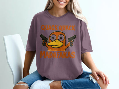 Quack Quack Duck T-Shirt, Funny Duck Shirt, Duck with Guns Tee, Meme Shirt, Popular Shirt, Trending T-Shirt, Gift for Duck Lovers - IconVexa