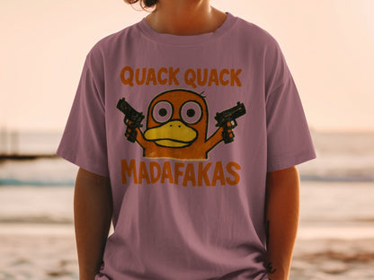 Quack Quack Duck T-Shirt, Funny Duck Shirt, Duck with Guns Tee, Meme Shirt, Popular Shirt, Trending T-Shirt, Gift for Duck Lovers - IconVexa