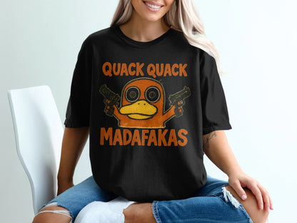 Quack Quack Duck T-Shirt, Funny Duck Shirt, Duck with Guns Tee, Meme Shirt, Popular Shirt, Trending T-Shirt, Gift for Duck Lovers - IconVexa