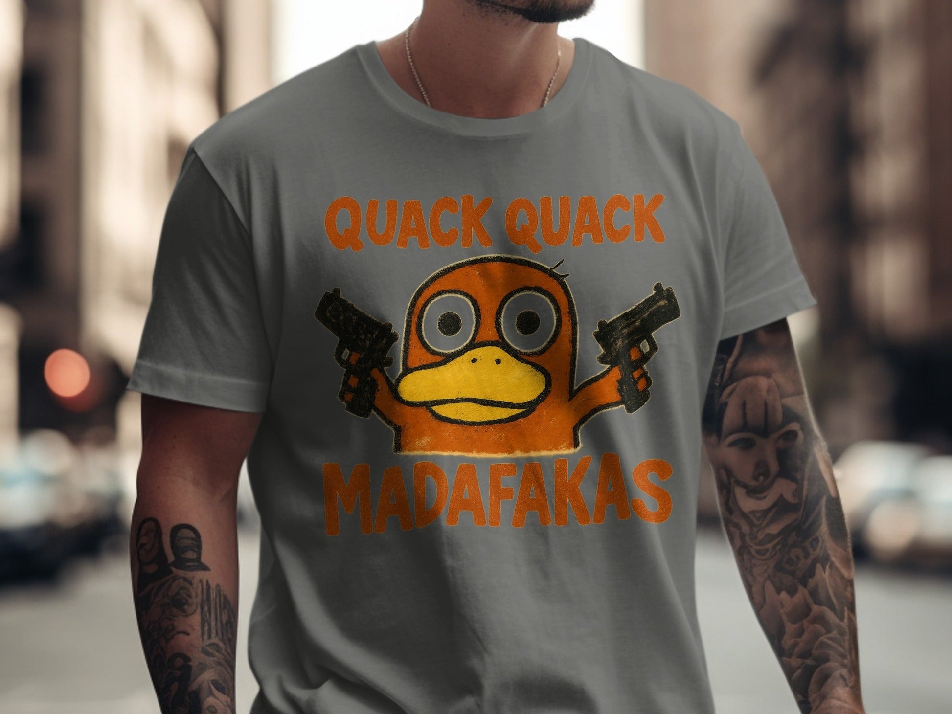Quack Quack Duck T-Shirt, Funny Duck Shirt, Duck with Guns Tee, Meme Shirt, Popular Shirt, Trending T-Shirt, Gift for Duck Lovers - IconVexa