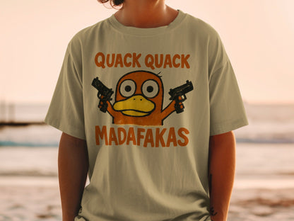 Quack Quack Duck T-Shirt, Funny Duck Shirt, Duck with Guns Tee, Meme Shirt, Popular Shirt, Trending T-Shirt, Gift for Duck Lovers - IconVexa