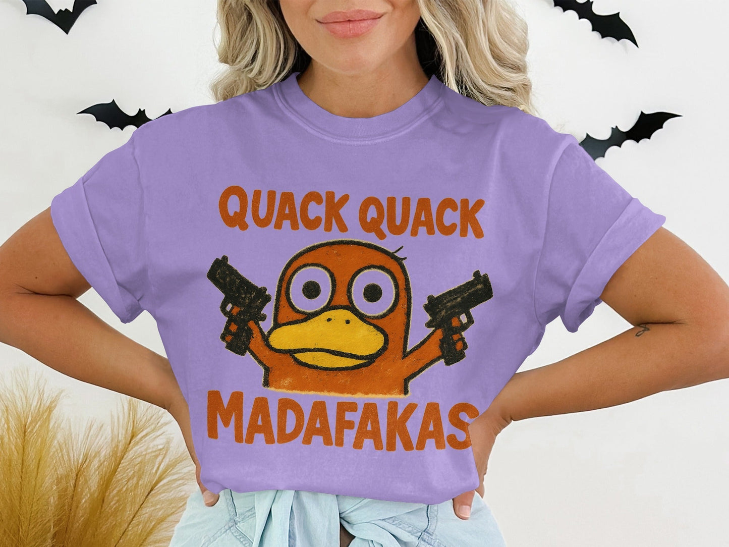 Quack Quack Duck T-Shirt, Funny Duck Shirt, Duck with Guns Tee, Meme Shirt, Popular Shirt, Trending T-Shirt, Gift for Duck Lovers - IconVexa